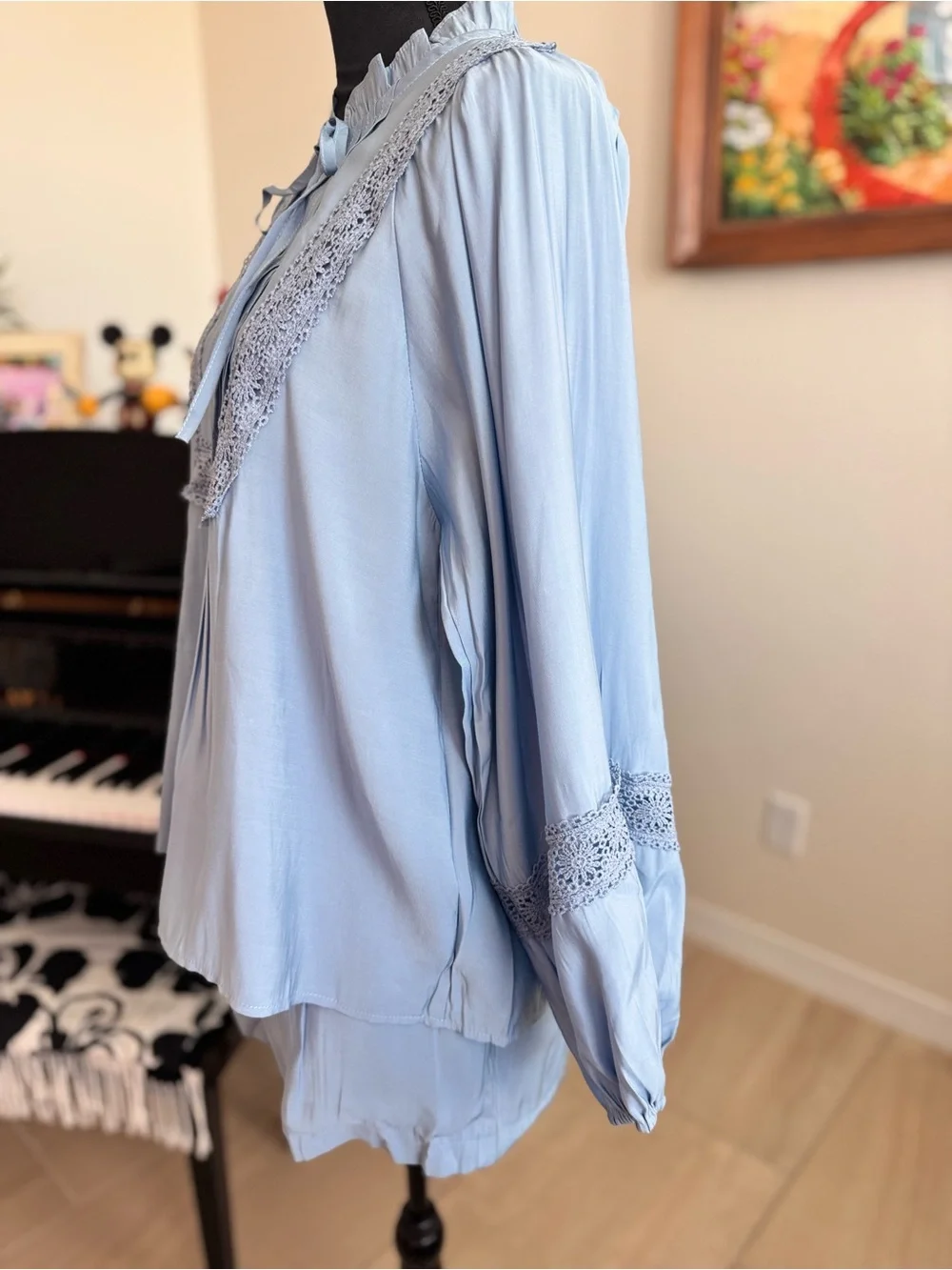 Women's Light Blue Lace-Trim Sleep Set